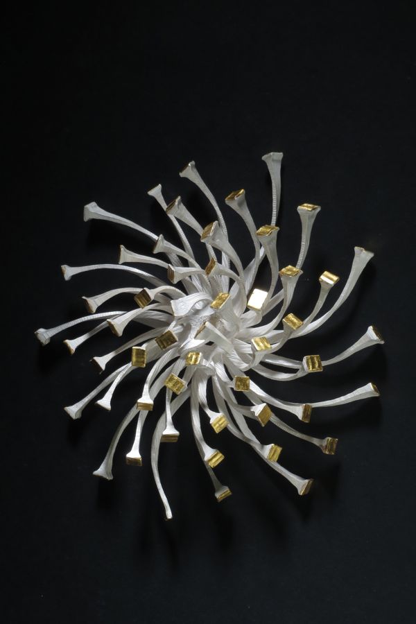 Piece -- materials: silver, gold leaf; dimensions: diameter 19 x 5 h cm;