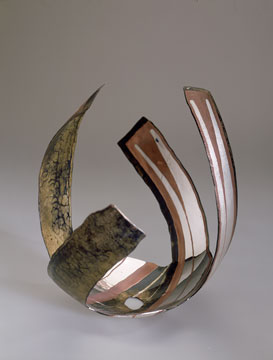 Piece -- materials: silver, patinated copper and brass; dimensions: 35 x 21 x 21h;
